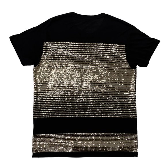 Saint Laurent Viscose/Polyester Sequin Striped T-shirt - Black Gold | Large - Picture 7 of 12